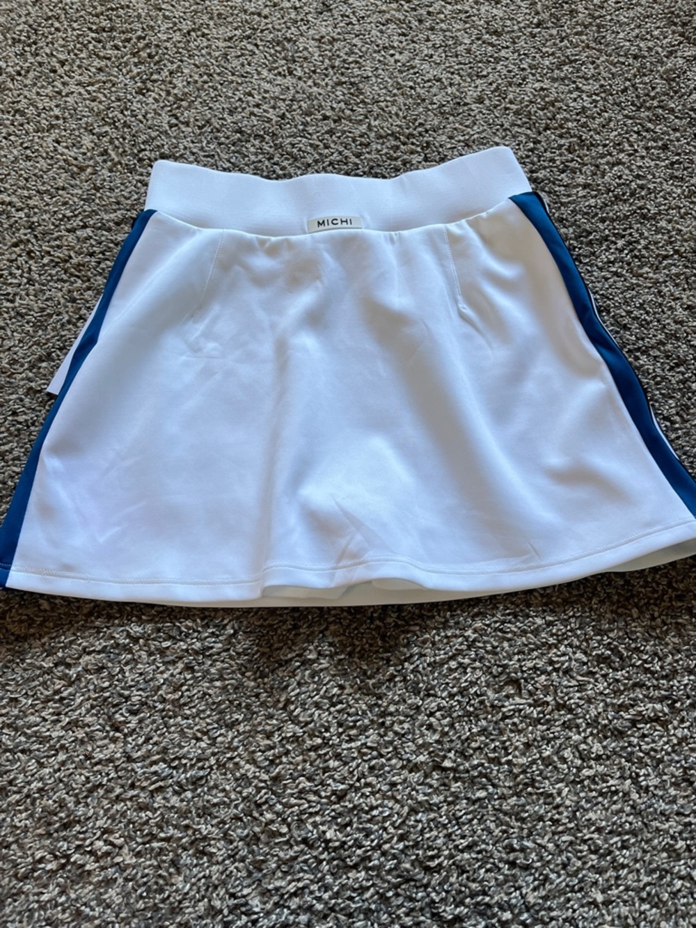 MICHI White Tennis Skirt with Navy Side Stripes